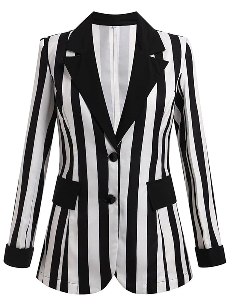 Blazer a righe con risvolto a contrasto bianco e nero anni '50