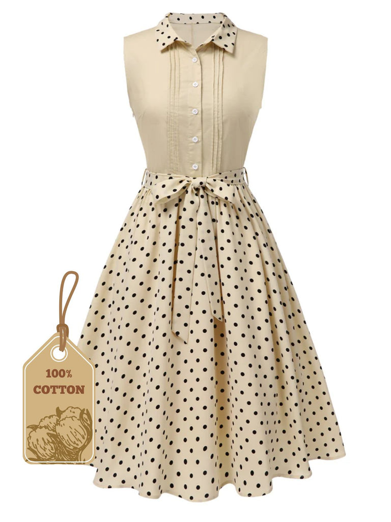 [Prevendita] Abito in cotone a pois con revers beige anni '40