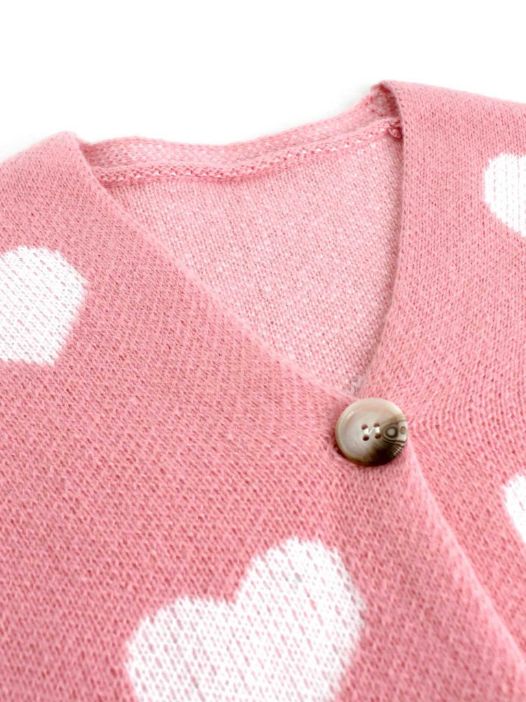 Cardigan in maglia con stampa a cuore per San Valentino anni '50