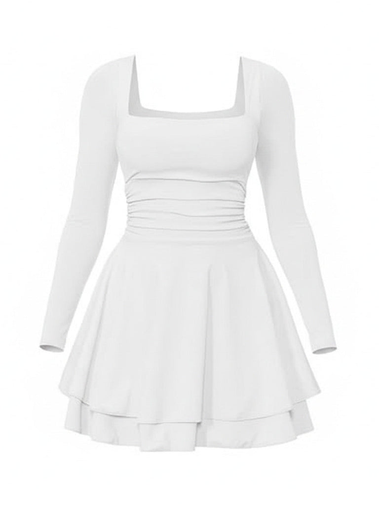 Abito aderente con scollo quadrato e maniche lunghe anni '80