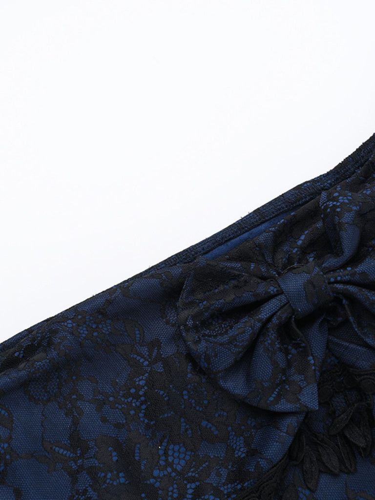 Top in pizzo con spalle scoperte e nappe Halloween blu anni '30