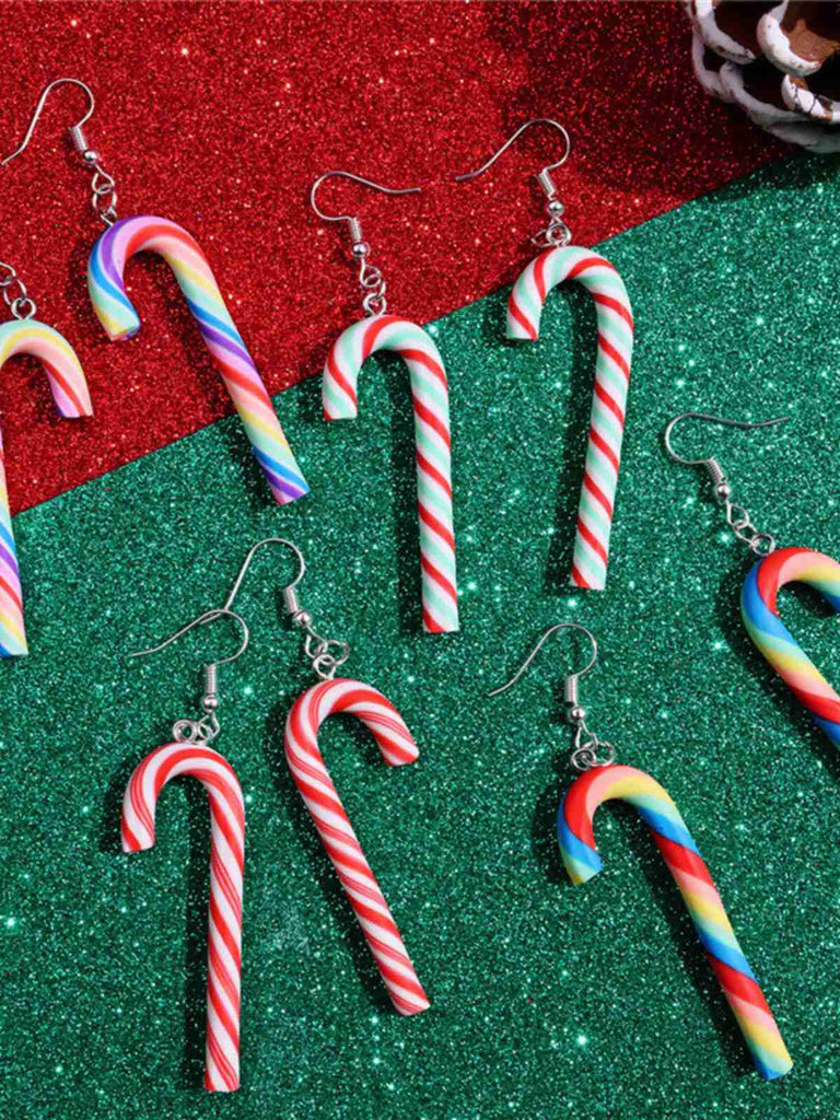 Orecchini con bastoncino di zucchero arcobaleno natalizio