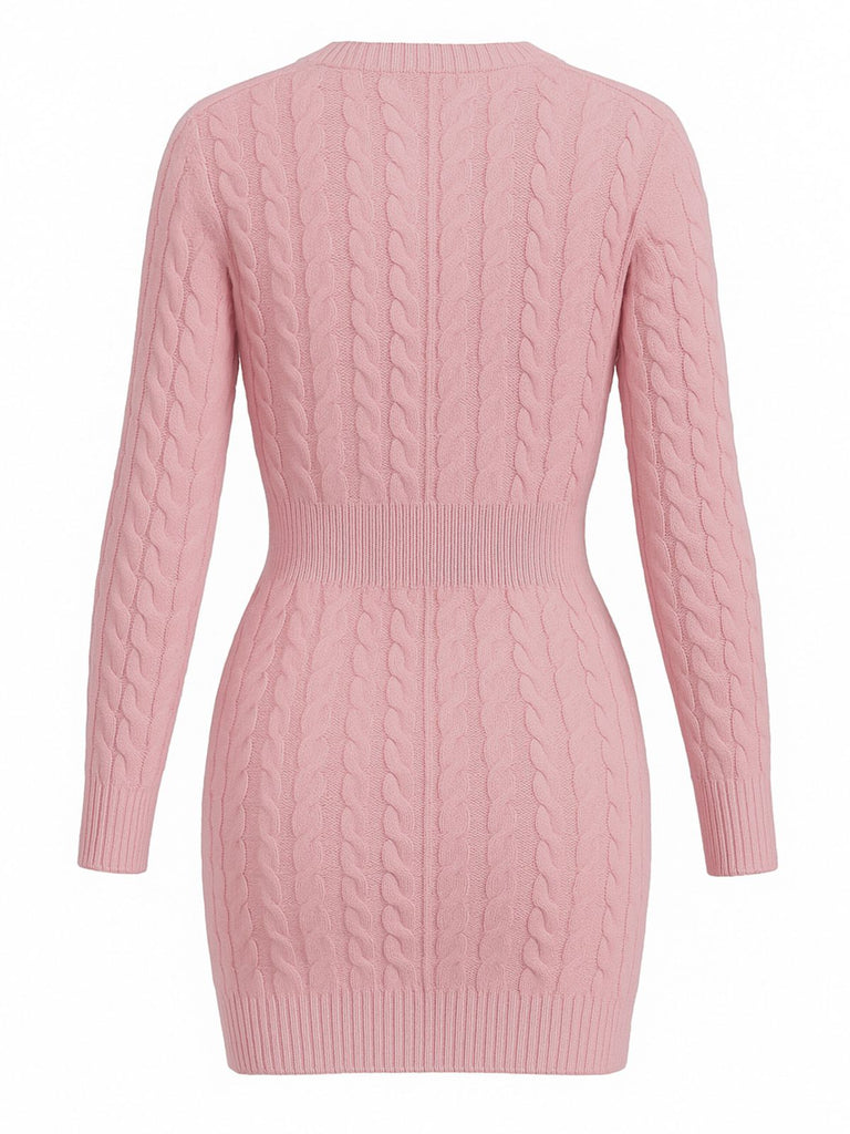 Abito a maniche lunghe in maglia a trecce anni '60