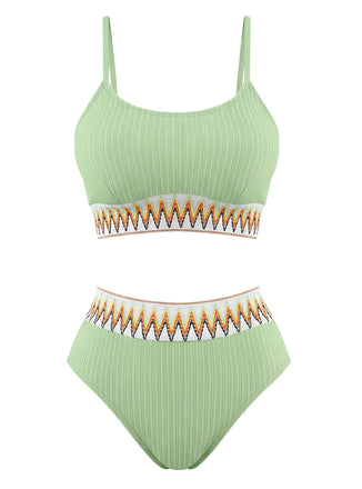 Bikini a coste con vita alta e motivo a zigzag anni '50