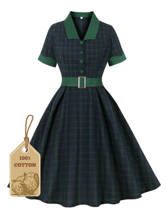 Abito con revers in tartan Blackwatch verde anni '50
