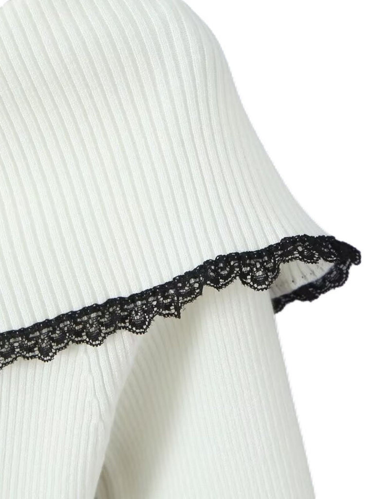 Abito in pizzo a maglia con spalle scoperte bianco anni '70