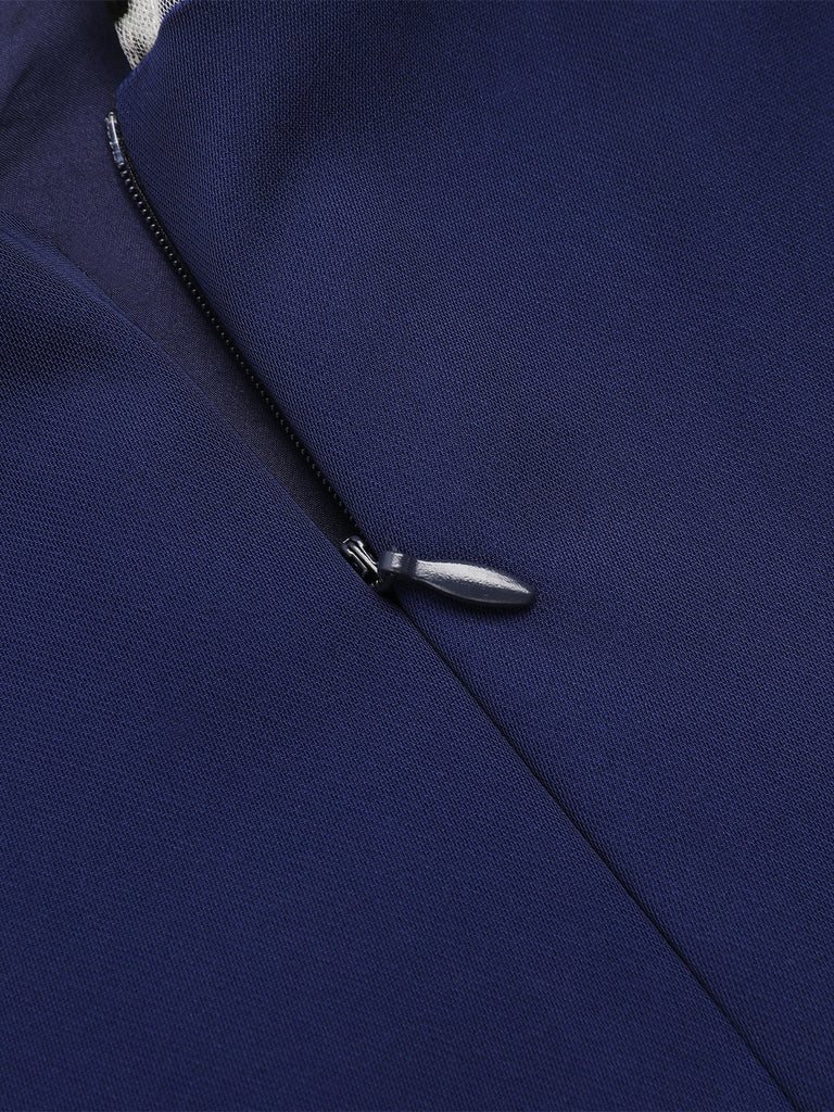 Abito a tubino pois patchwork blu scuro anni '60