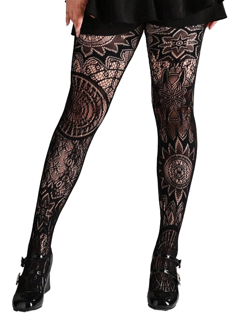 Collant gotico trasparenti con floreale in pizzo Halloween