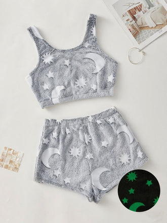 2PCS Pigiama in flanella e luminosa con stampa colorata anni '70