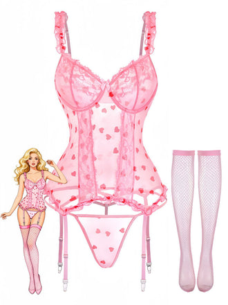 Camicia da notte con pizzo a cuore trasparente anni '80