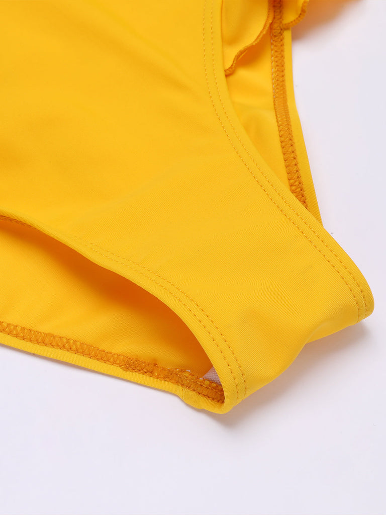 Costumi intero con scollo a V volant giallo anni '30
