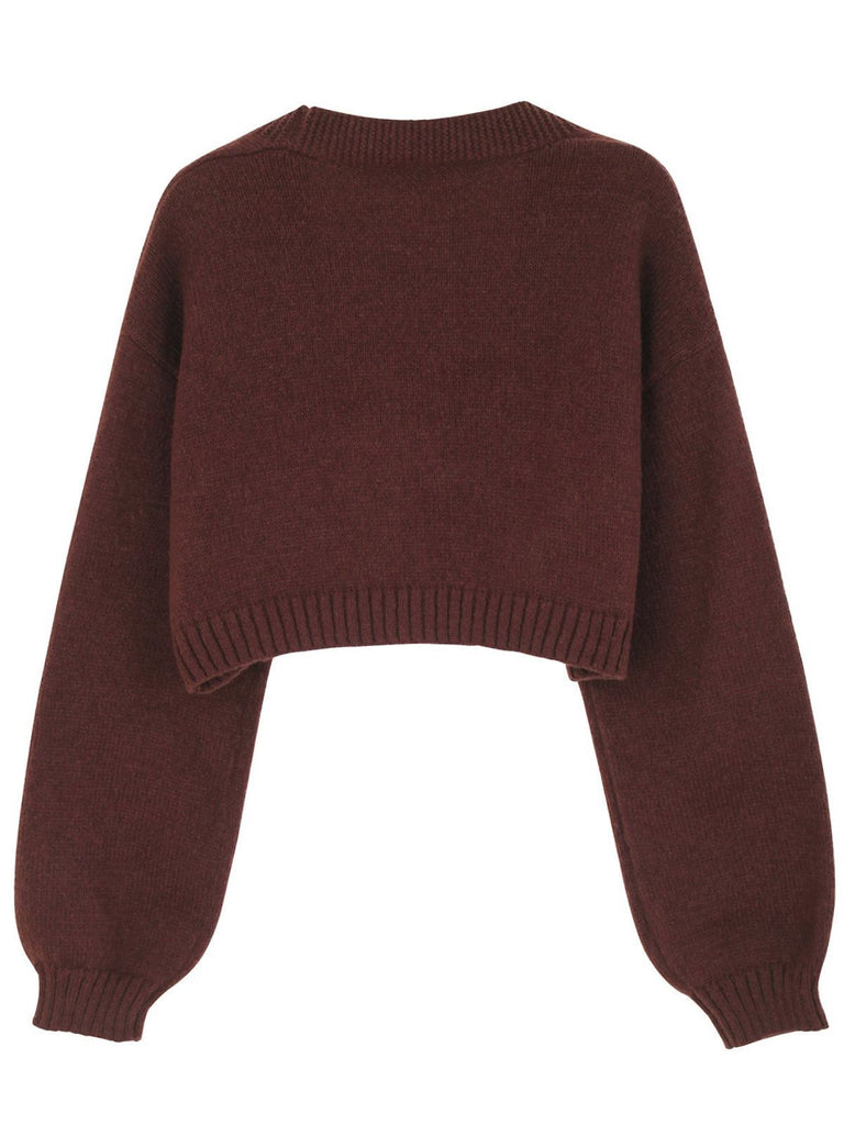 Cardigan corto in maglia di pan di zenzero natalizio marrone anni '60