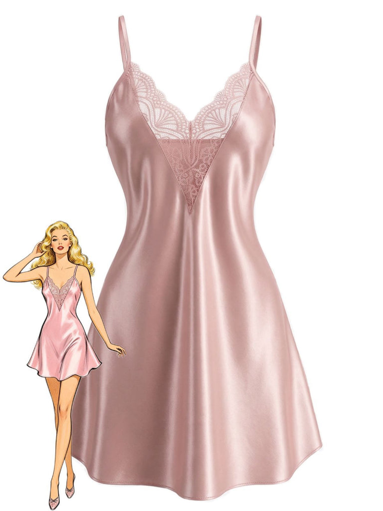 Camicia da notte in pizzo con scollo a V e spalline sottili anni '60