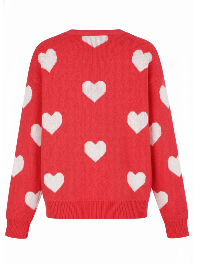 Cardigan in maglia con stampa a cuore per San Valentino anni '50