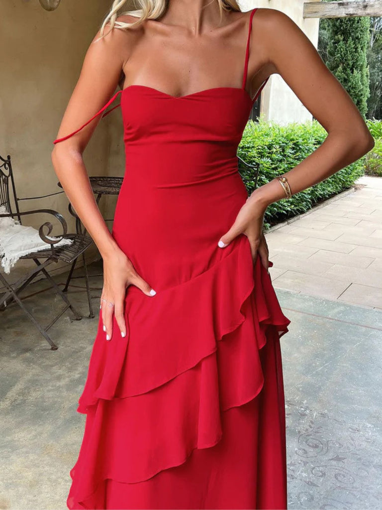 Abito con volant e schiena scoperta rosso anni '30