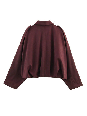 Giacca oversize in pelle scamosciata con risvolto anni '80