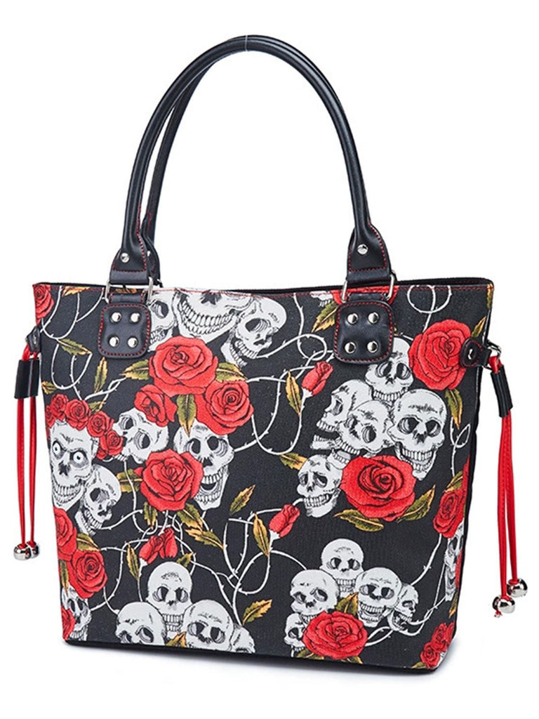 Borsa a mano punk con stampa teschio e rosa
