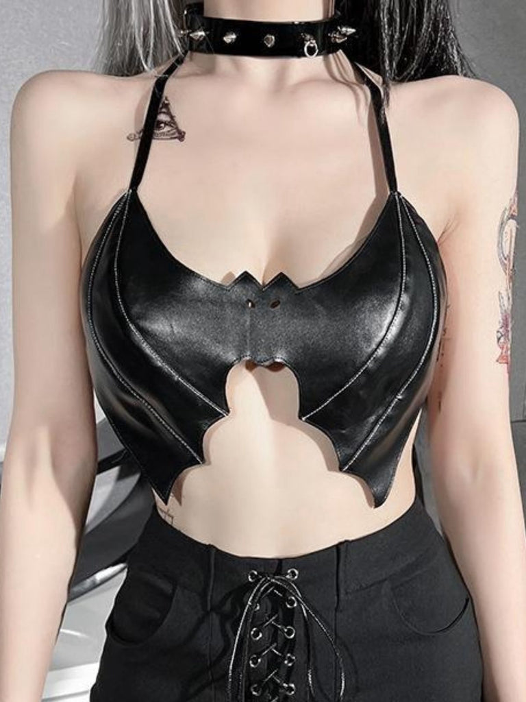 Top gotico con lacci e scollo all'americana nero anni '80