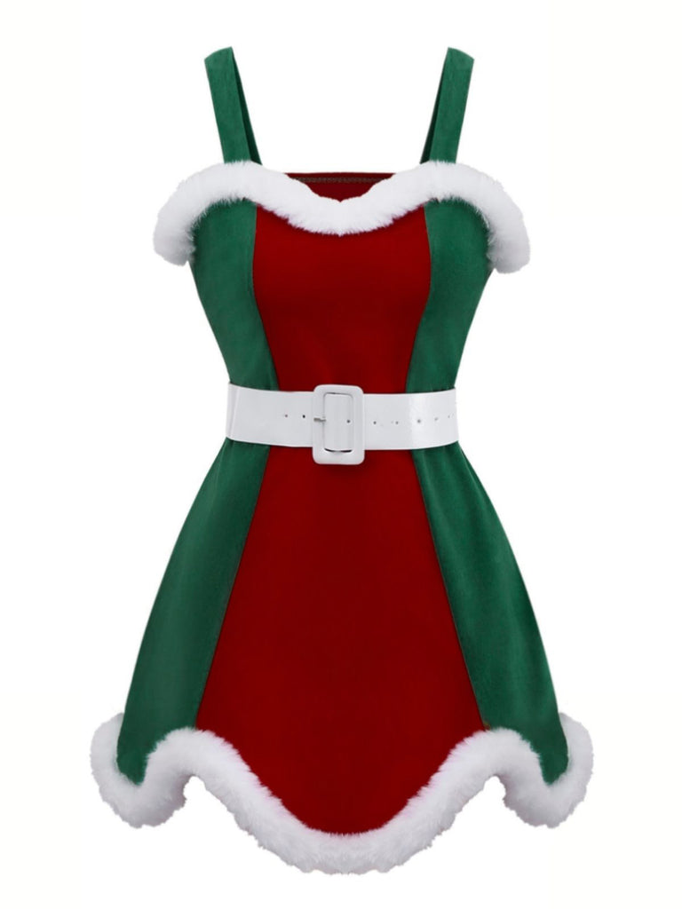 Completo di abiti natalizi in peluche rosso e verde anni '60