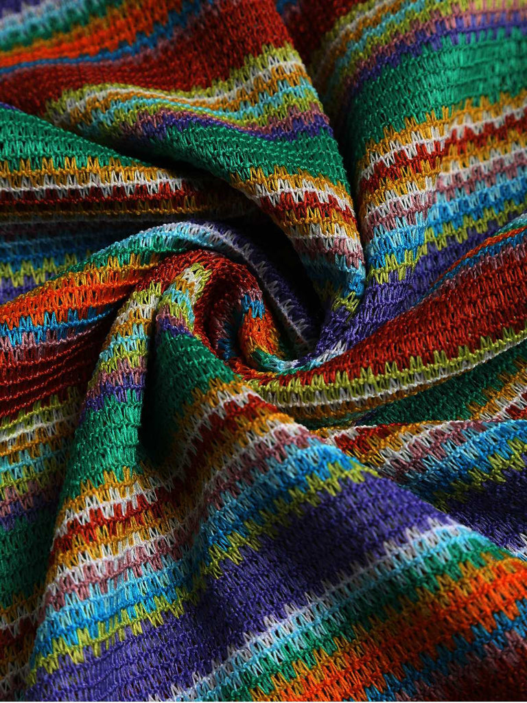 Abito boho a righe con lacci colorate anni '70