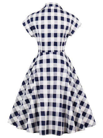 Abito plaid con revers a contrasto anni '50