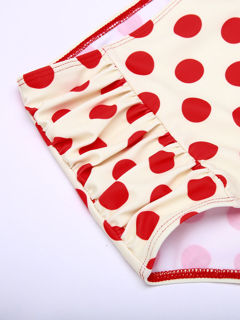 Set Bikini a pois scollo all'americana rosso anni '50