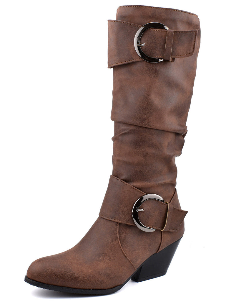 stivali alti cowboy in stile western con fibbia vintage