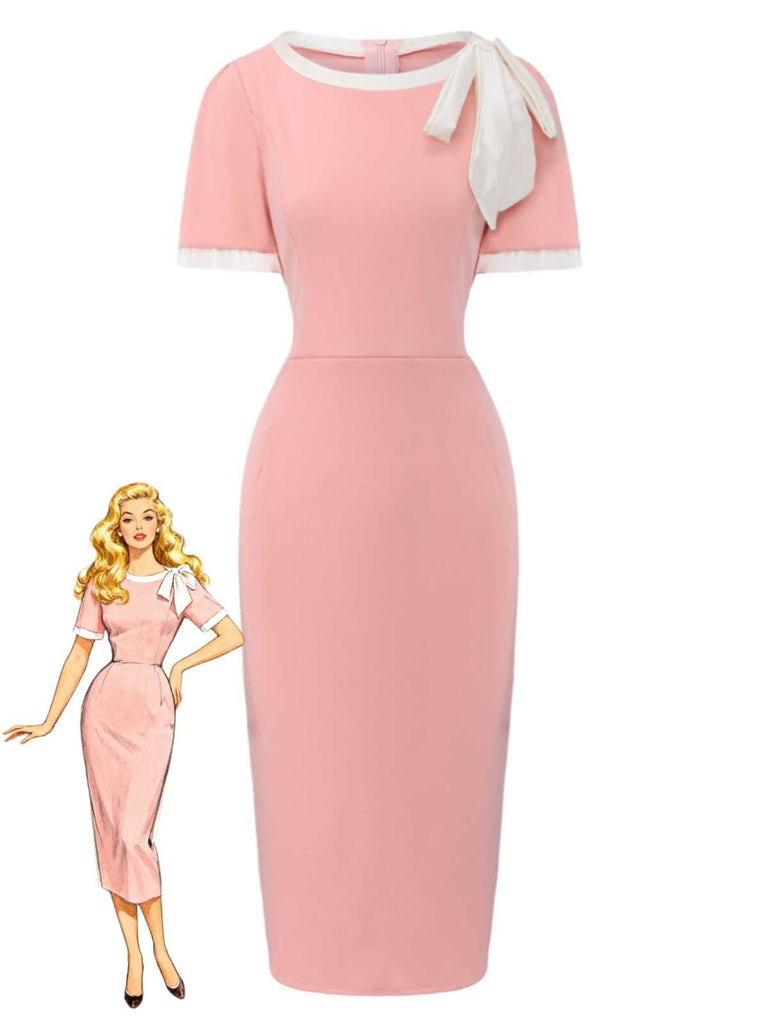 Abito aderente con fiocco color block e scollo tondo anni '60