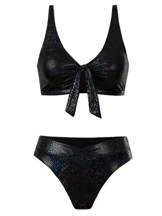 Bikini in pelle di serpente metallizzatacon laccetti anteriori anni '70