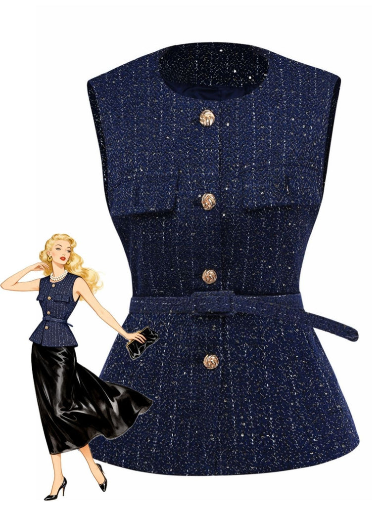 Gilet con cintura e bottoni in tweed anni '60