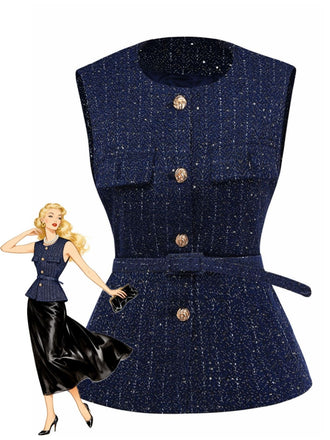 Gilet con cintura e bottoni in tweed anni '60