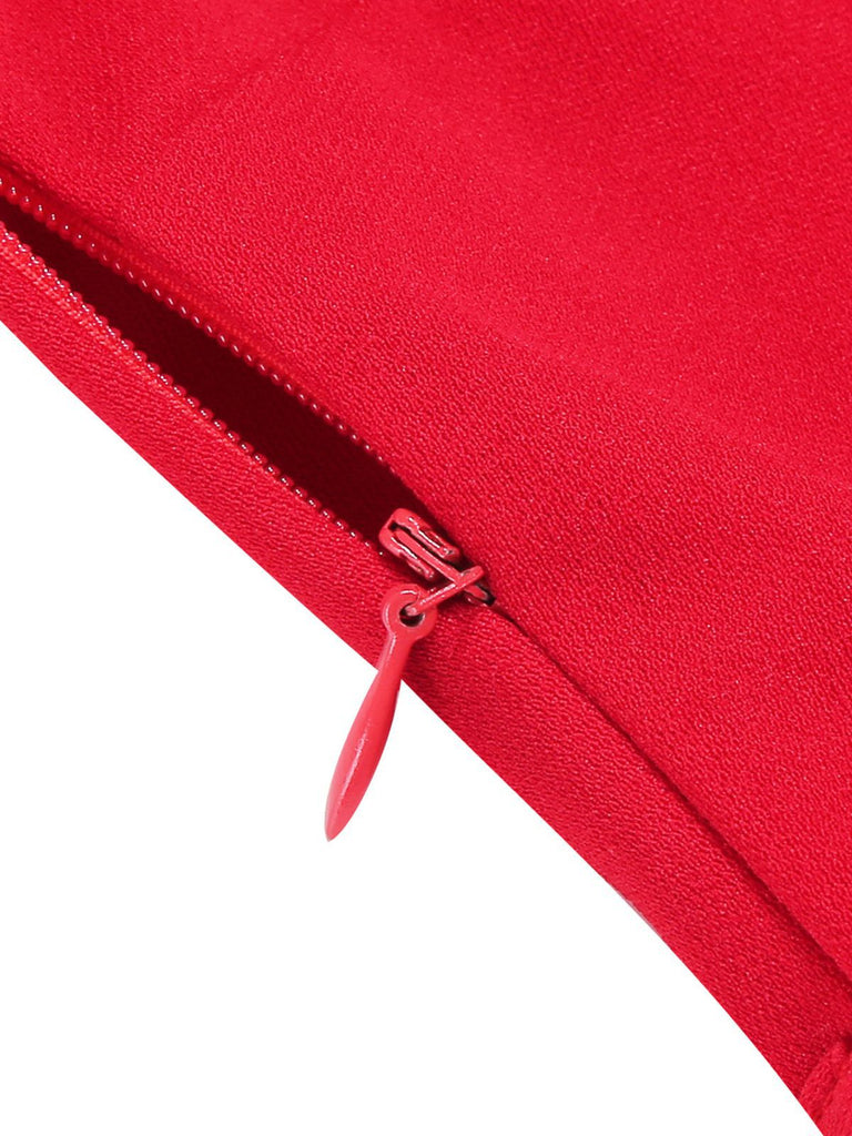 Abito a pois con cintura e collo a fiocco anni '50