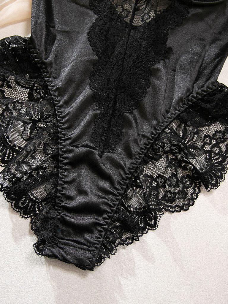 [Prevendita] Lingerie con ferretto e pizzo in raso con calze nero anni '80