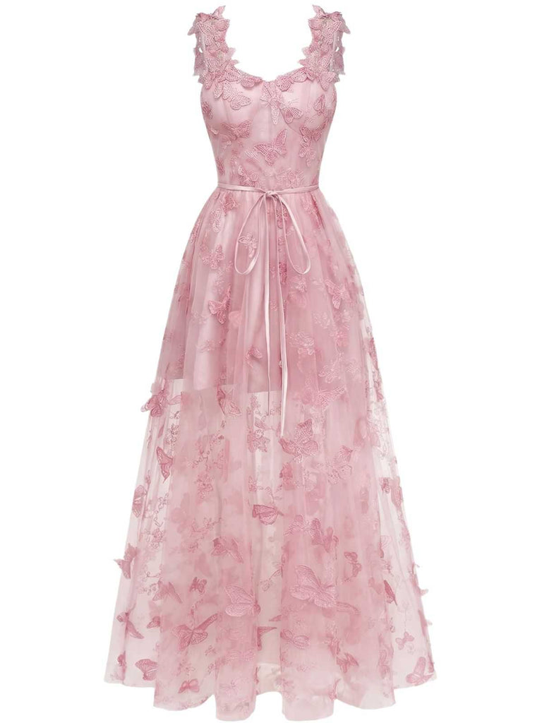 Abito lungo farfalle 3D in rete con spalline sottili anni '30