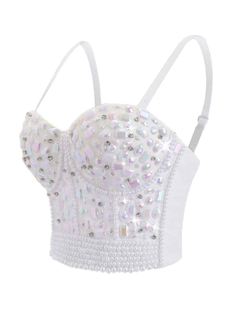 Top corsetto perle di strass  con spalline sottili anni '70