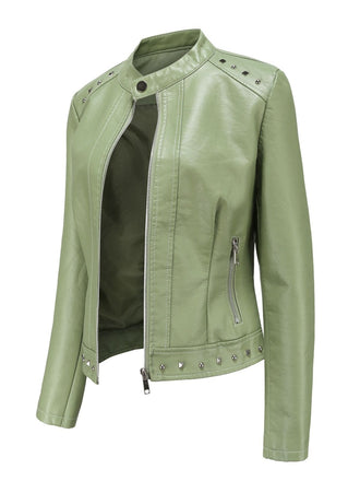 Giacca in pelle con collo alto e borchie anni '40