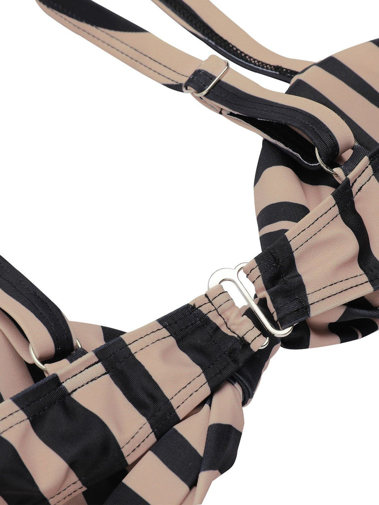 Costumi intero stampa zebra ritagli marrone anni '50