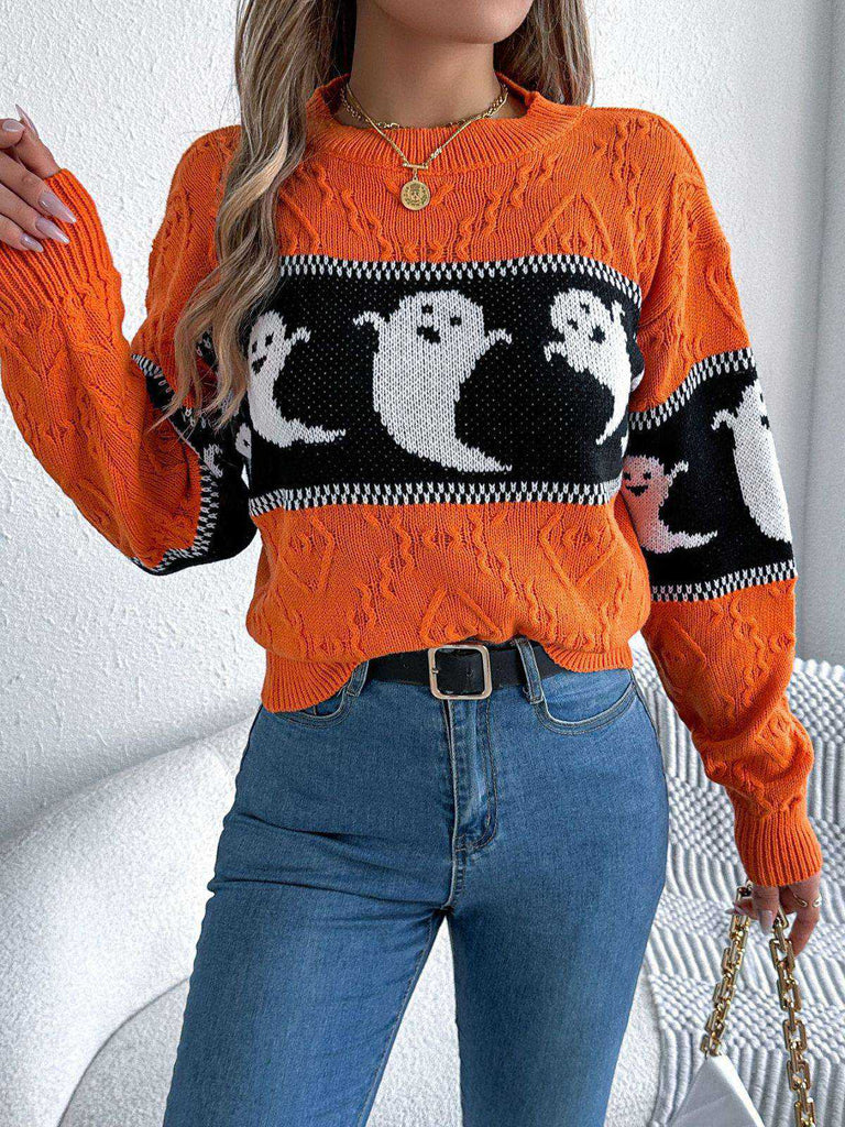 Maglione in maglia con fantasma Halloween arancione anni '40