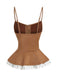 Top corsetto in pizzo scamosciato con lacci marrone anni '50