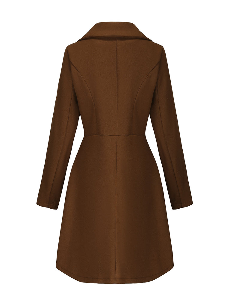 Cappotto a ruota in lana sintetica tinta unita con revers anni '40