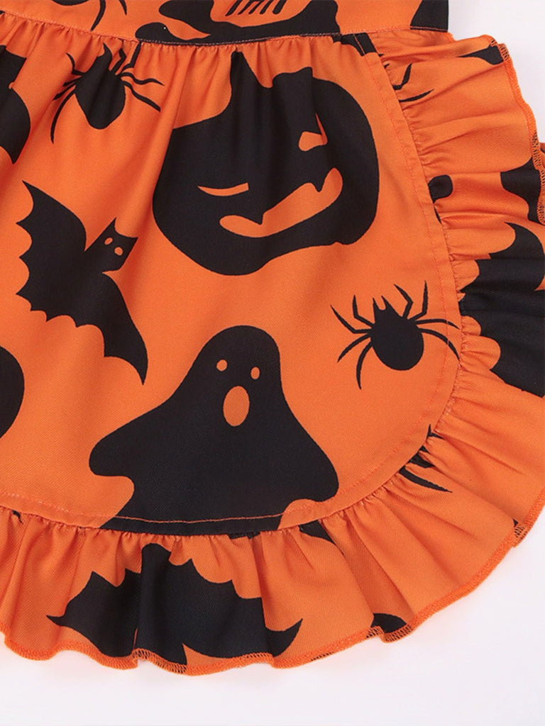 Abito con volant a forma di zucca fantasma Halloween anni '50