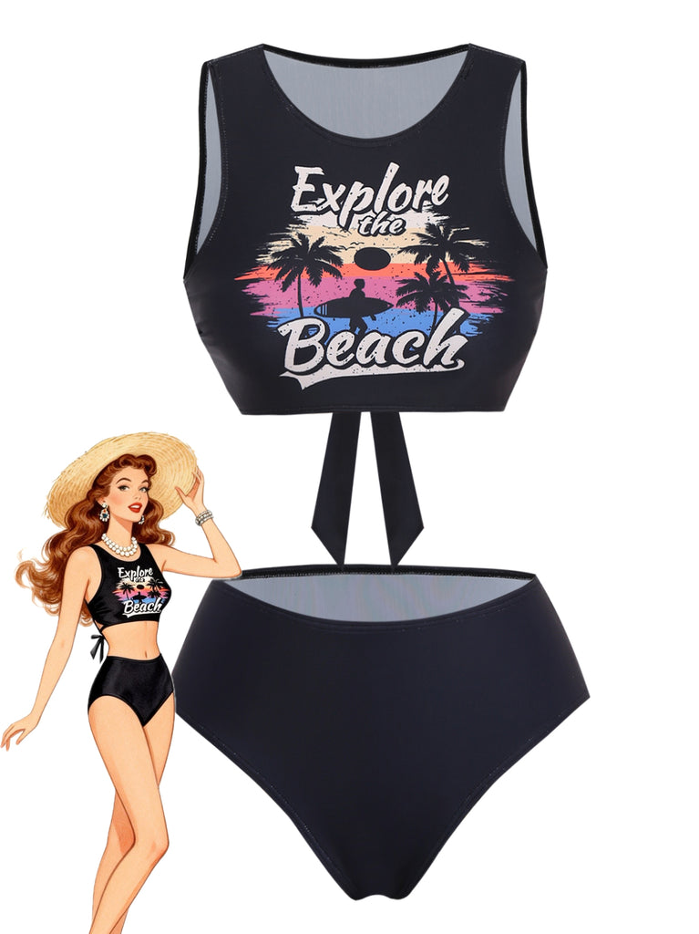 Tankini Explore The Beach nero anni '50