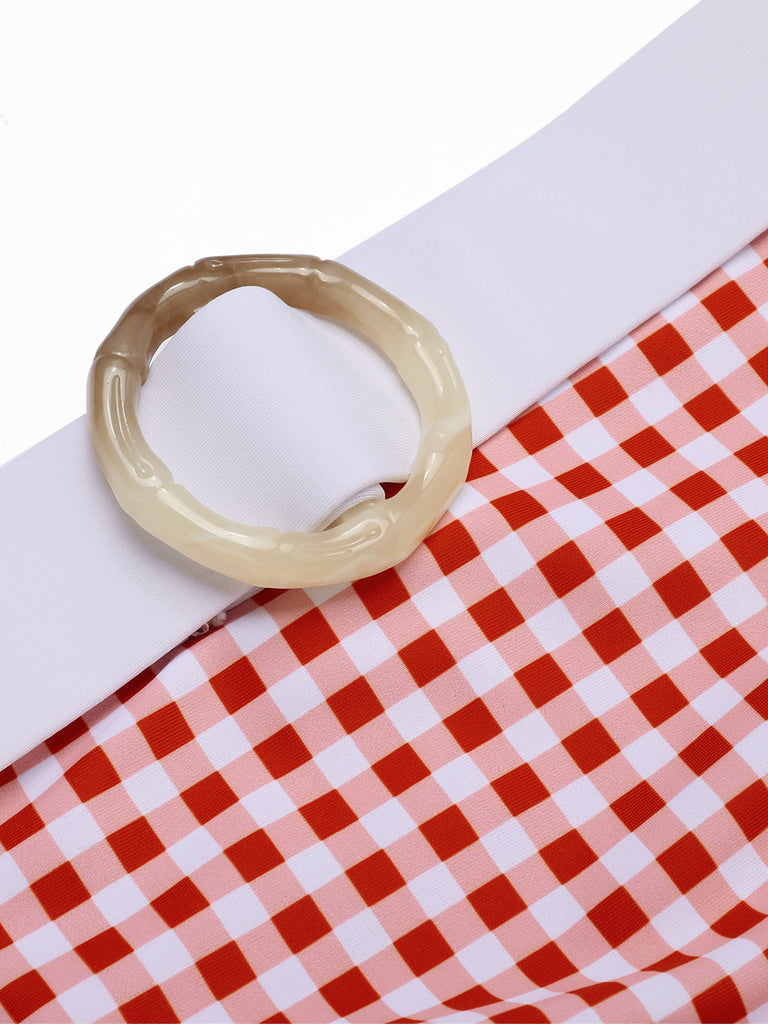 Set Bikini plaid scollo all'americana rosso anni '40