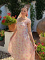 Abito Rosa Anni '50 Floreale con Scollo a Cuore e Fiocco