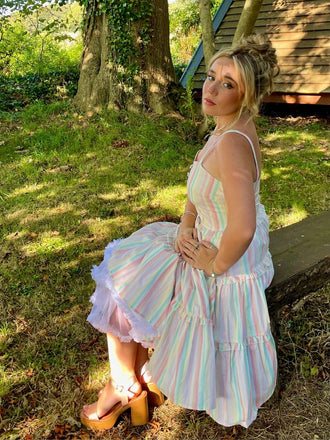 Abito a righe spalline sottili multicolore anni '50