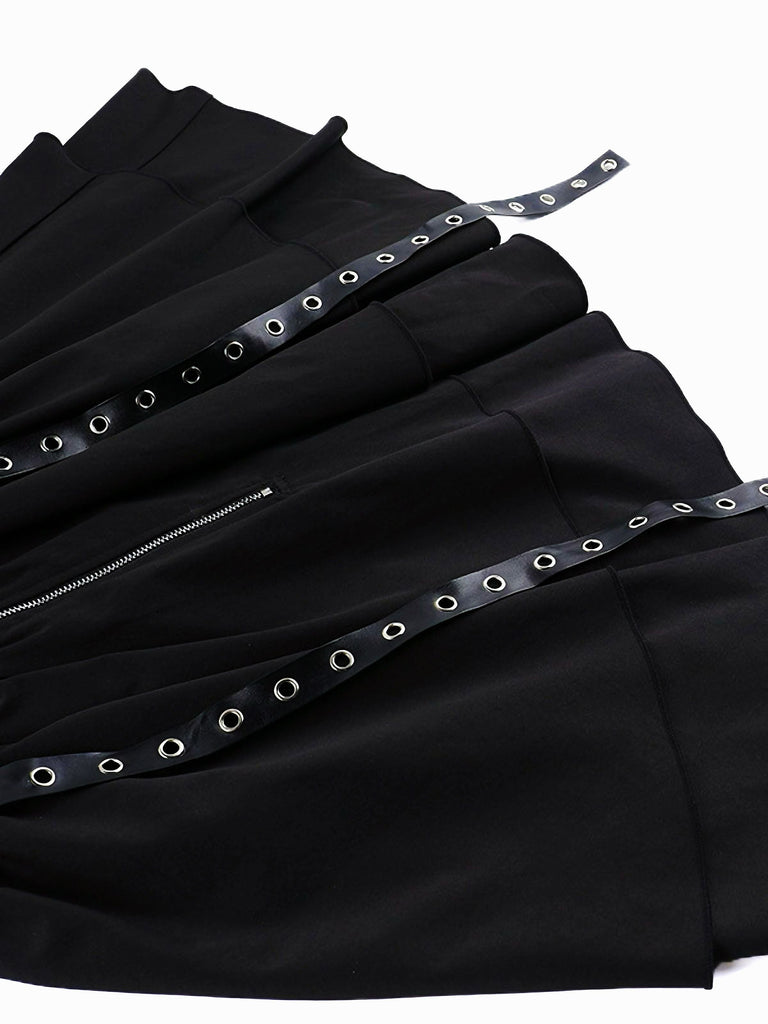 Abito punk metal patchwork con cintura nero anni '80