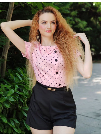 Tuta corta fiocco a pois Rosa anni '50