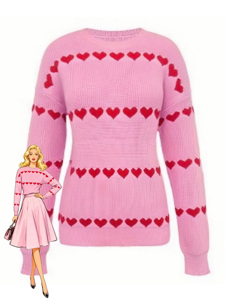 Maglione a maglia a forma di cuore San Valentino anni '40