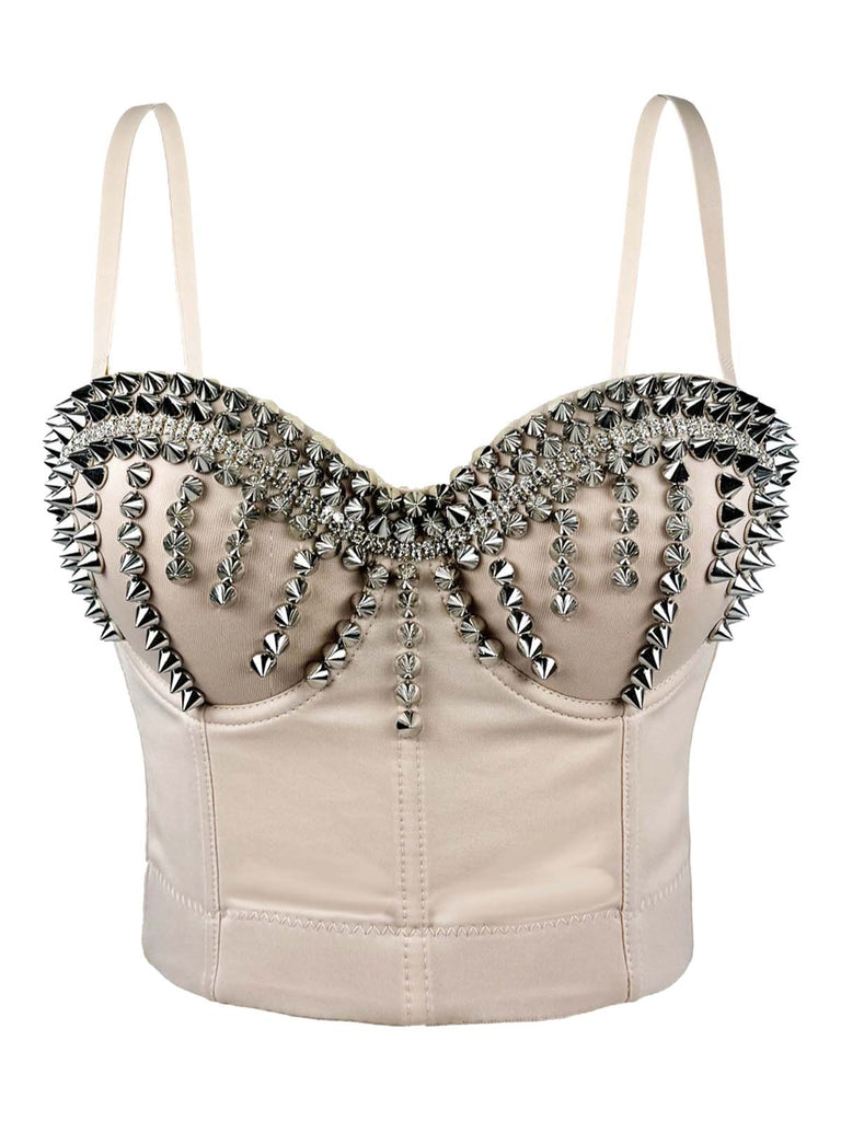 Corsetto punk con rivetti metallici in raso rock anni '80