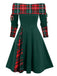 Abito a quadri a spalle scoperte e patchwork anni '50